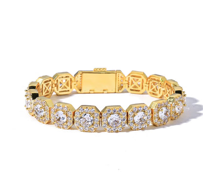 NUOYA Iced Out Zircon Bracelet Gold Plated 10/12Mm Clustered Tennis Chain Women Hip Hop Bling Jewelry