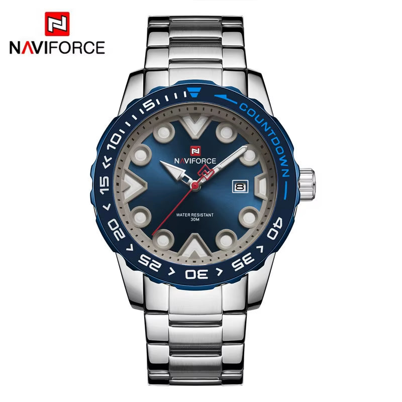 Preferred NF9178 Rotating Bezel Butterfly Double-Sided Buckle 44.5Mm Luminous Scale Steel Band Quartz Watch for Men