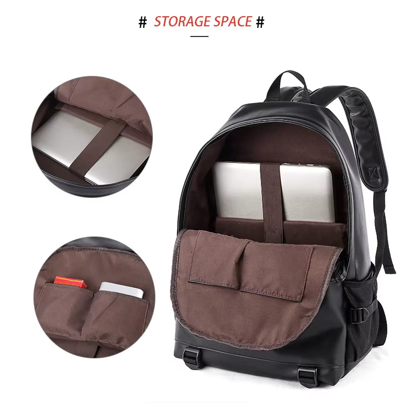 MOYYI Leather Bags for Men School Bag PU Leather Rucksack Business 15.6 Inch Laptop Backpack Travelling