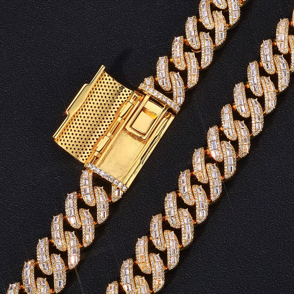 NUOYA Luxury Flip Buckle Cuban Chain 18Mm Iced Out Zircon Baguette Diamond Mixed Inlay Necklace Hip Hop Jewelry