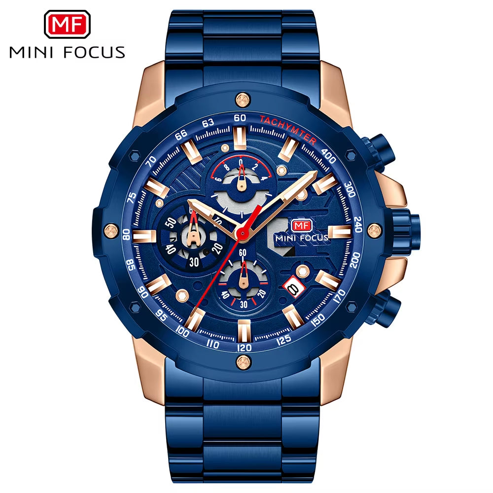 MINI FOCUS 0401G Multi Angle Gear with Three-Dimensional Hollow Dial Men Quartz Watch Mechanical Punk
