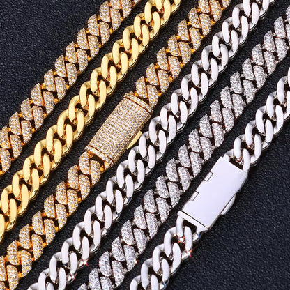NUOYA 10Mm 925 Silver Flip Buckle 3 Rows Diamond Cuban Chain Iced Out VVS Moissanite Cuban Necklace Hip Hop Jewelry