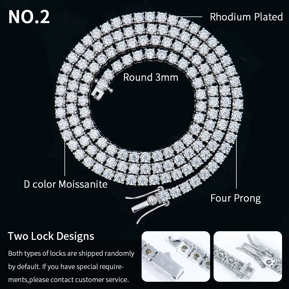 3Mm Gra Jewelry 925 Sterling Silver Vvs Tennis Ice Out Lab Grown Diamond Mossanite Moissanite Necklace Chain for Women Men