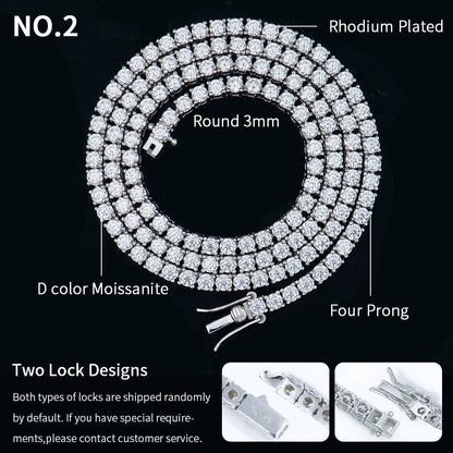3Mm Gra Jewelry 925 Sterling Silver Vvs Tennis Ice Out Lab Grown Diamond Mossanite Moissanite Necklace Chain for Women Men