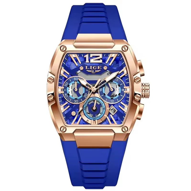 LIGE 89206 Men Wristwatches Creative Rectangle Watch for Man Sports Chronograph Luminous Date Clock Top Brand Hollow Watch Men