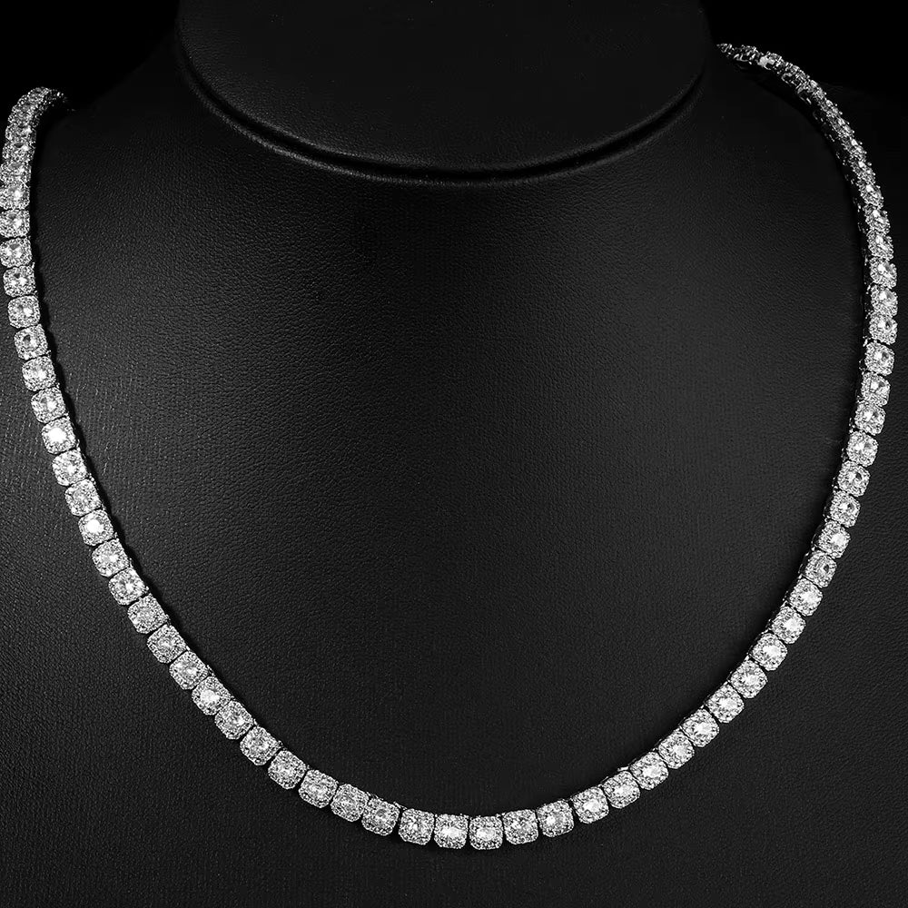 NUOYA Luxury Tennis Chain for Women 7Mm Cluster Design Necklace Gold Silver Plated Iced Out Zircon Shiny Hip Hop Jewelry