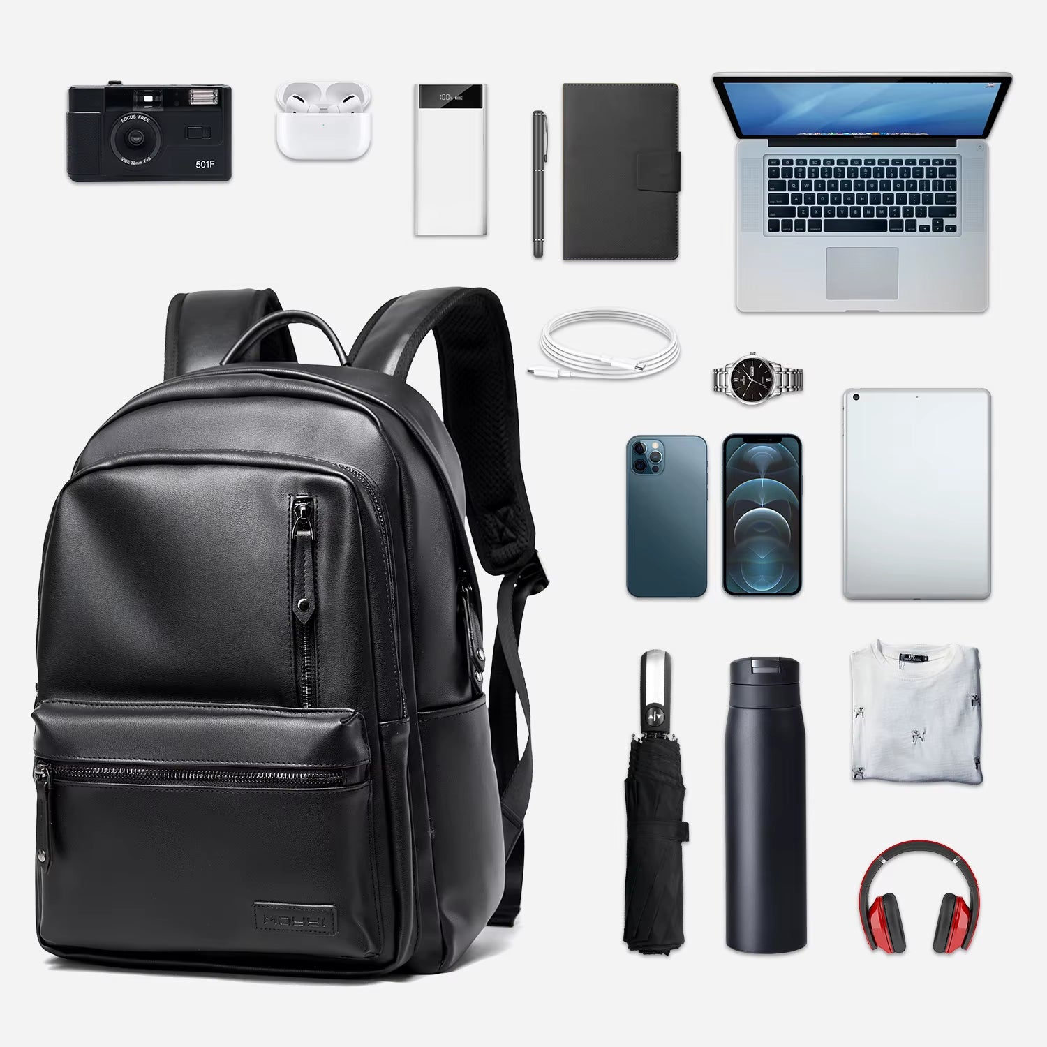 Eco-Friendly PU Leather Backpack Bags for Men Business Leather Laptop Travel Backpack