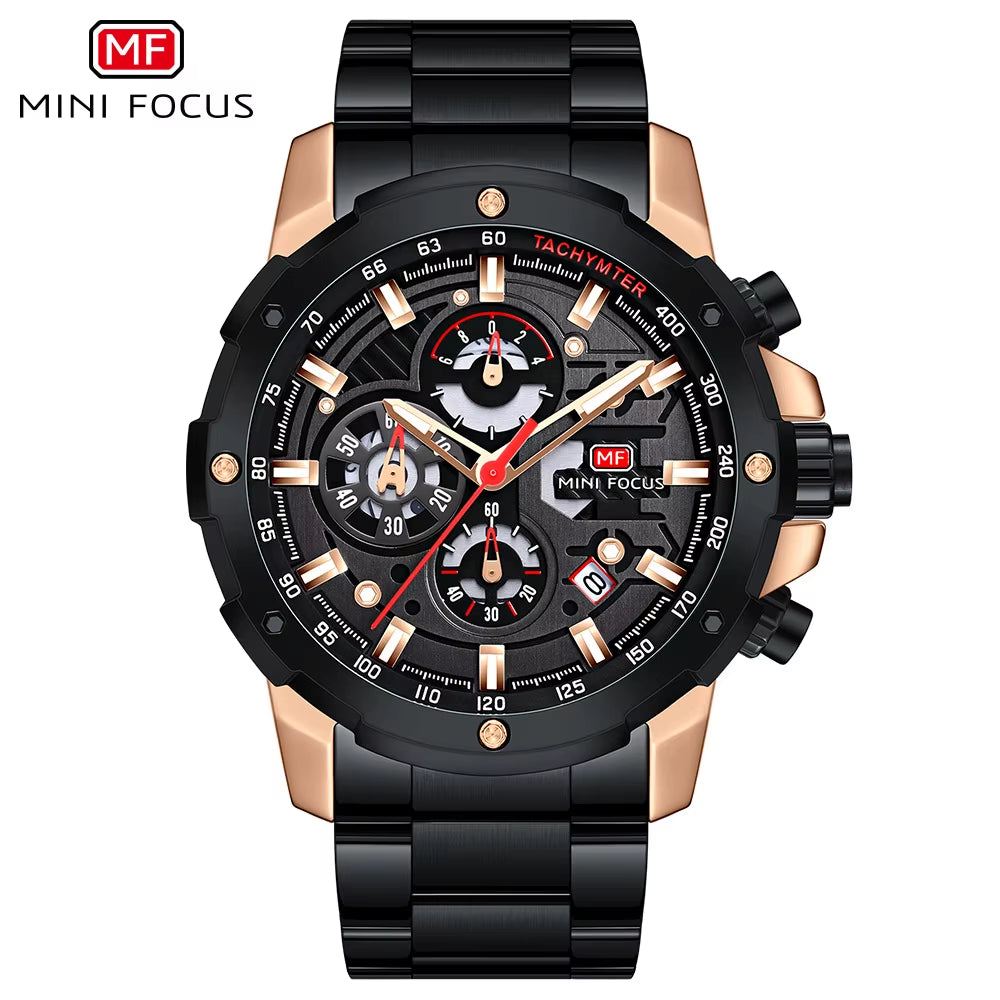 MINI FOCUS 0401G Multi Angle Gear with Three-Dimensional Hollow Dial Men Quartz Watch Mechanical Punk