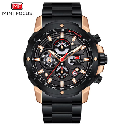 MINI FOCUS 0401G Multi Angle Gear with Three-Dimensional Hollow Dial Men Quartz Watch Mechanical Punk