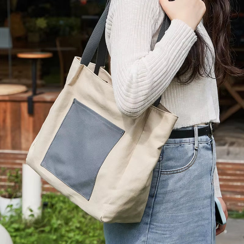 Latest Sustainable Tote Bag Cotton Canvas Shopping Bag Ladies Casual Durable Commute Shoulder Bag