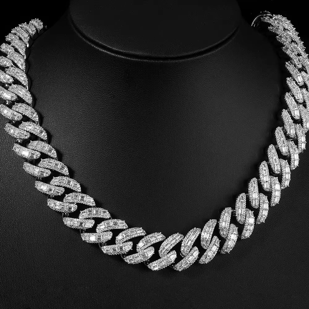 NUOYA Luxury Flip Buckle Cuban Chain 18Mm Iced Out Zircon Baguette Diamond Mixed Inlay Necklace Hip Hop Jewelry