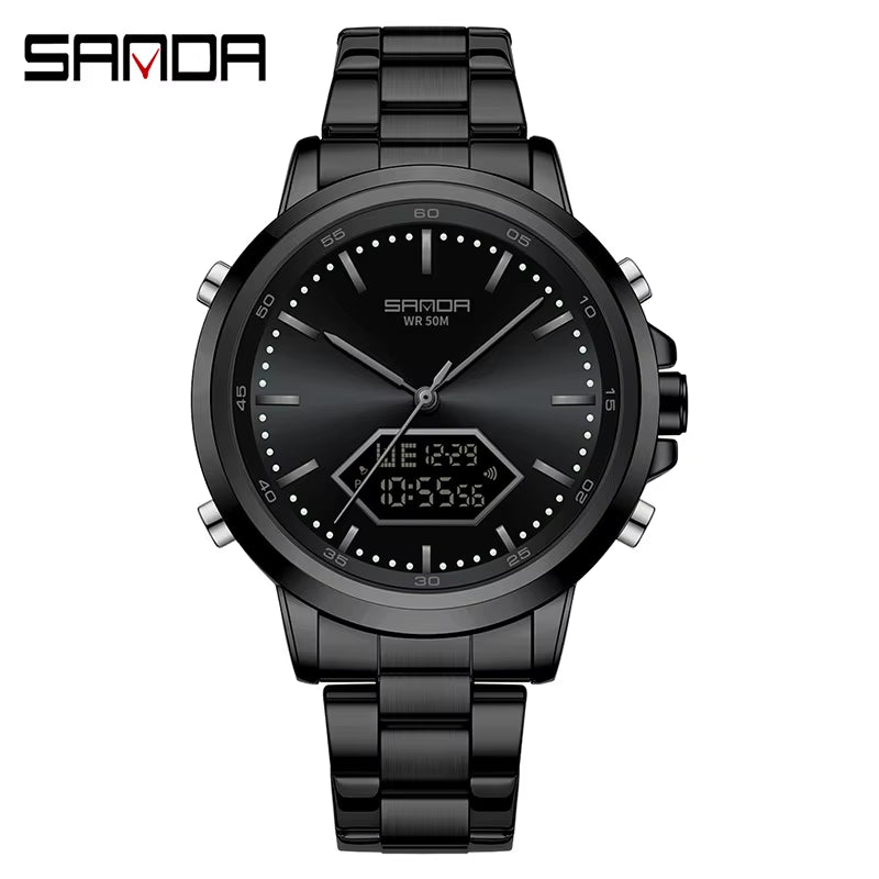 Innovation SANDA Irregular Hexagonal Triple Needle 12/24 Hours Sports Watches Men Wrist Waterproof Digital Trendy Texture