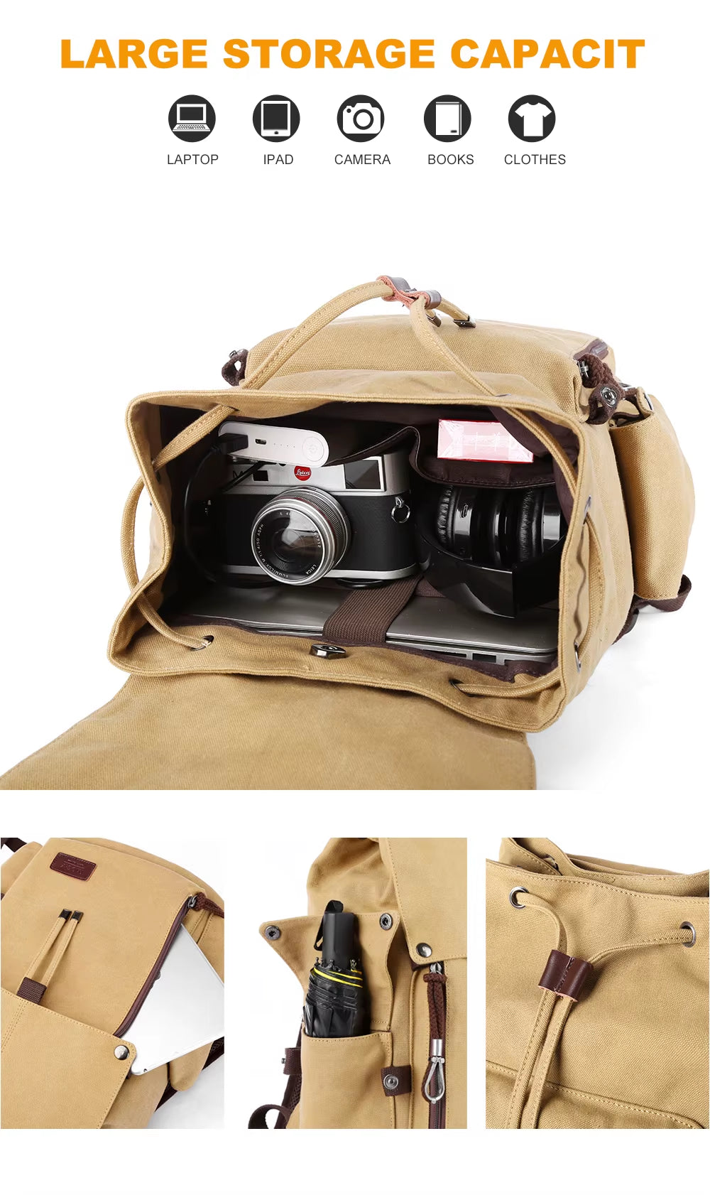 Wholesale Outdoor Travel Bag for Men Durable Vintage Canvas Backpack
