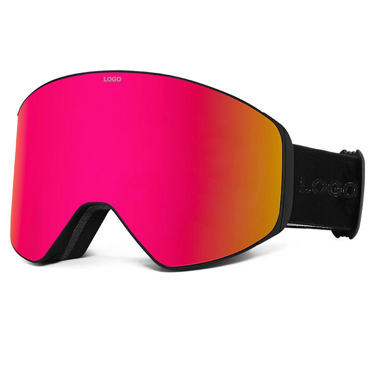 MCROONS ski goggles, pink mirror lens black strap