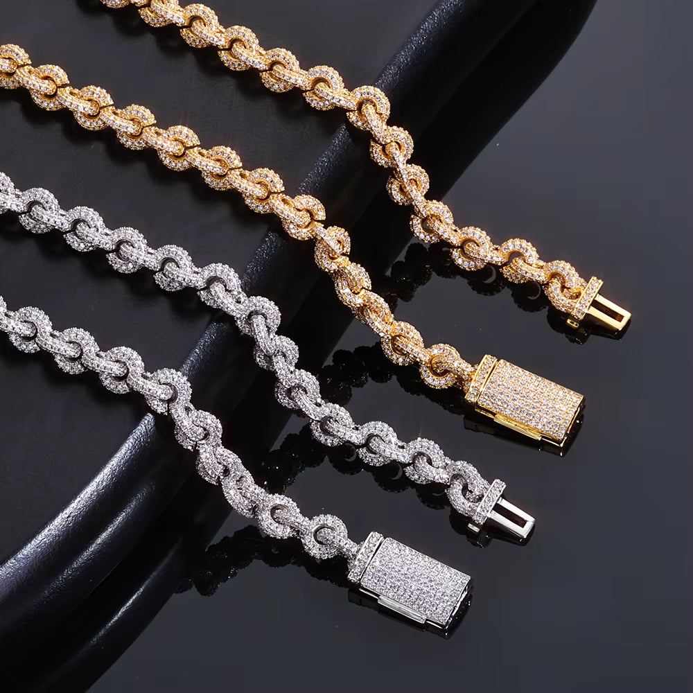 NUOYA Flip Buckle O Shaped Design Chain Necklace 8Mm Iced Out Zircon Bling Choker Hip Hop Luxury Jewelry for Men Women