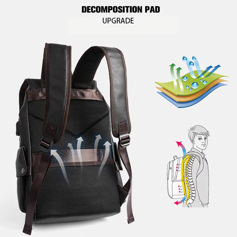 Drawstring Waterproof Leather Bags for Men Fashionable Original Design Men'S Leather Backpack