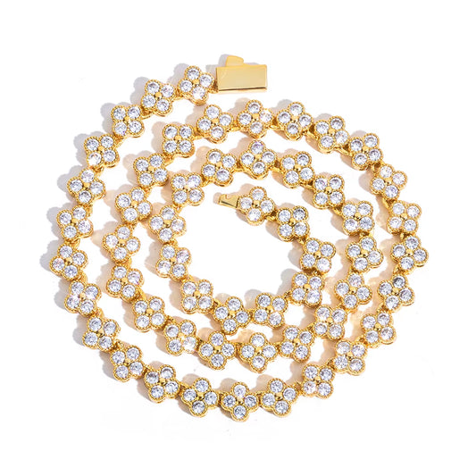 NUOYA Women'S Gold Plated Diamond Chain Necklace Four Leaf Clover Plum Blossom Shiny Zircon Hip Hop Jewelry