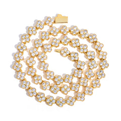 NUOYA Women'S Gold Plated Diamond Chain Necklace Four Leaf Clover Plum Blossom Shiny Zircon Hip Hop Jewelry
