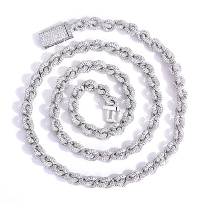 NUOYA Flip Buckle O Shaped Design Chain Necklace 8Mm Iced Out Zircon Bling Choker Hip Hop Luxury Jewelry for Men Women