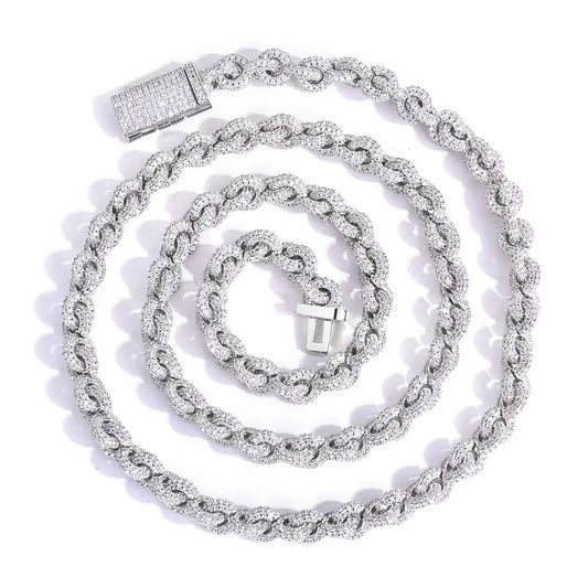 NUOYA Flip Buckle O Shaped Design Chain Necklace 8Mm Iced Out Zircon Bling Choker Hip Hop Luxury Jewelry for Men Women