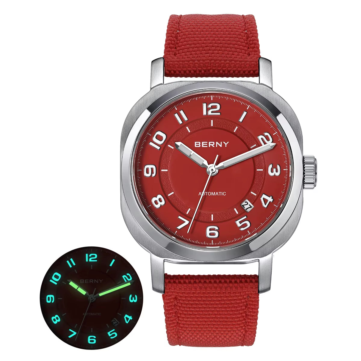 Mechanical Watch for Men Pillow 38Mm Case Cushion Sapphire Super Luminous Hands Wristwatch Canvas Calendar Watch for Men