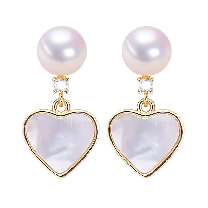 Freshwater Pearl Fine Stud Earrings Heart-Shaped Sea Shell Pearl Jewelry 18K Gold Plated Earrings Accessory