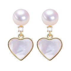 Freshwater Pearl Fine Stud Earrings Heart-Shaped Sea Shell Pearl Jewelry 18K Gold Plated Earrings Accessory