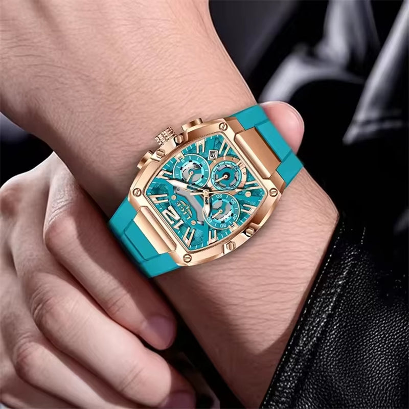 LIGE 89206 Men Wristwatches Creative Rectangle Watch for Man Sports Chronograph Luminous Date Clock Top Brand Hollow Watch Men