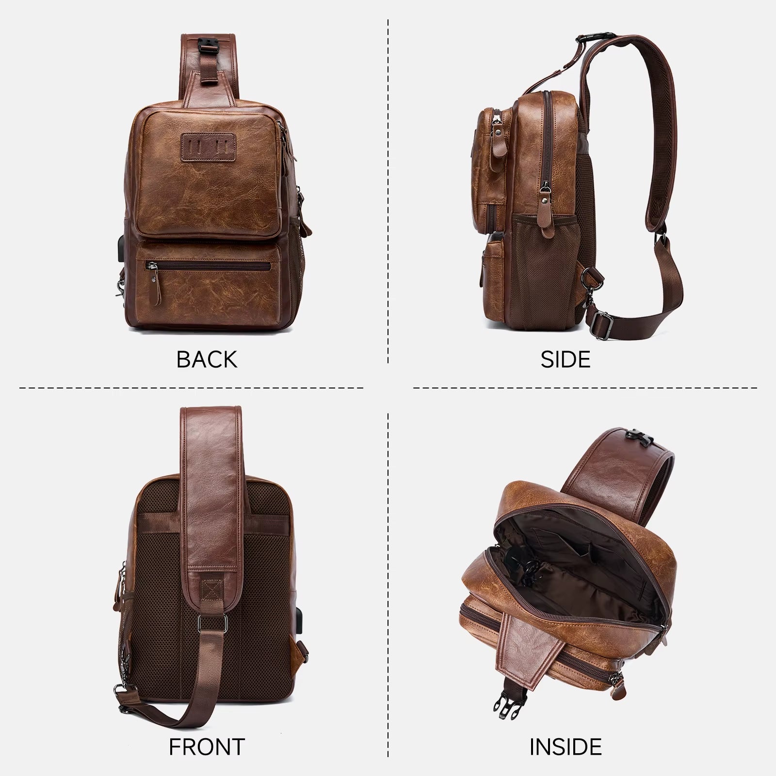 MOYYI Wholesale Brown Vintage Waist Bag Waterproof PVC Leather Cycling Chest Bags for Men Travel Sling Bags