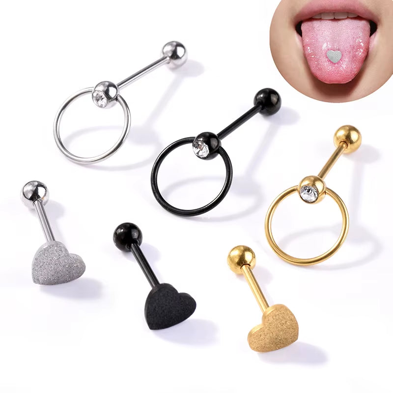 European and American Tongue Rings Fashion High Quality Stainless Steel Heart Shape Tongue Rings Jewelry