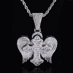 NUOYA Hip Hop Jewelyr Iced Out Diamond Cross Pendant White Gold Full Pave Shiny Zircon Angel Wings Cross Pendant for Gift
