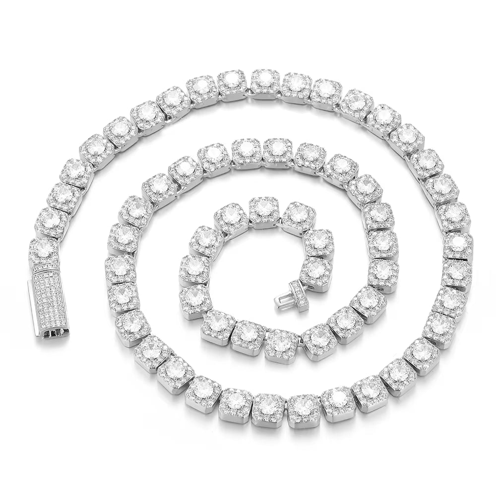 NUOYA Luxury Tennis Chain for Women 7Mm Cluster Design Necklace Gold Silver Plated Iced Out Zircon Shiny Hip Hop Jewelry