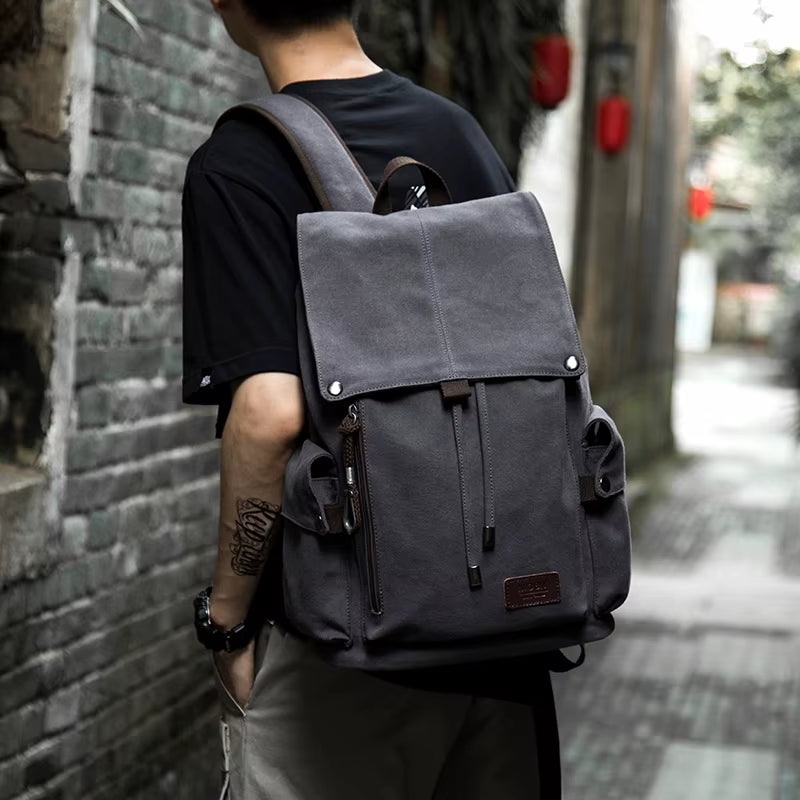 Multifunctional Wholesale Canvas Backpack with High Capacity and Diversified Pockets Suit for School