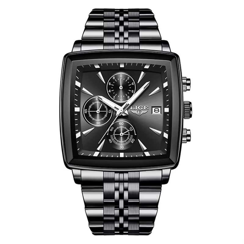 LIGE 89208 2025 Fashion Square Mens Watch Business Watches Men Waterproof Luminous Chronograph Quartz Wristwatches Reloj Hombre