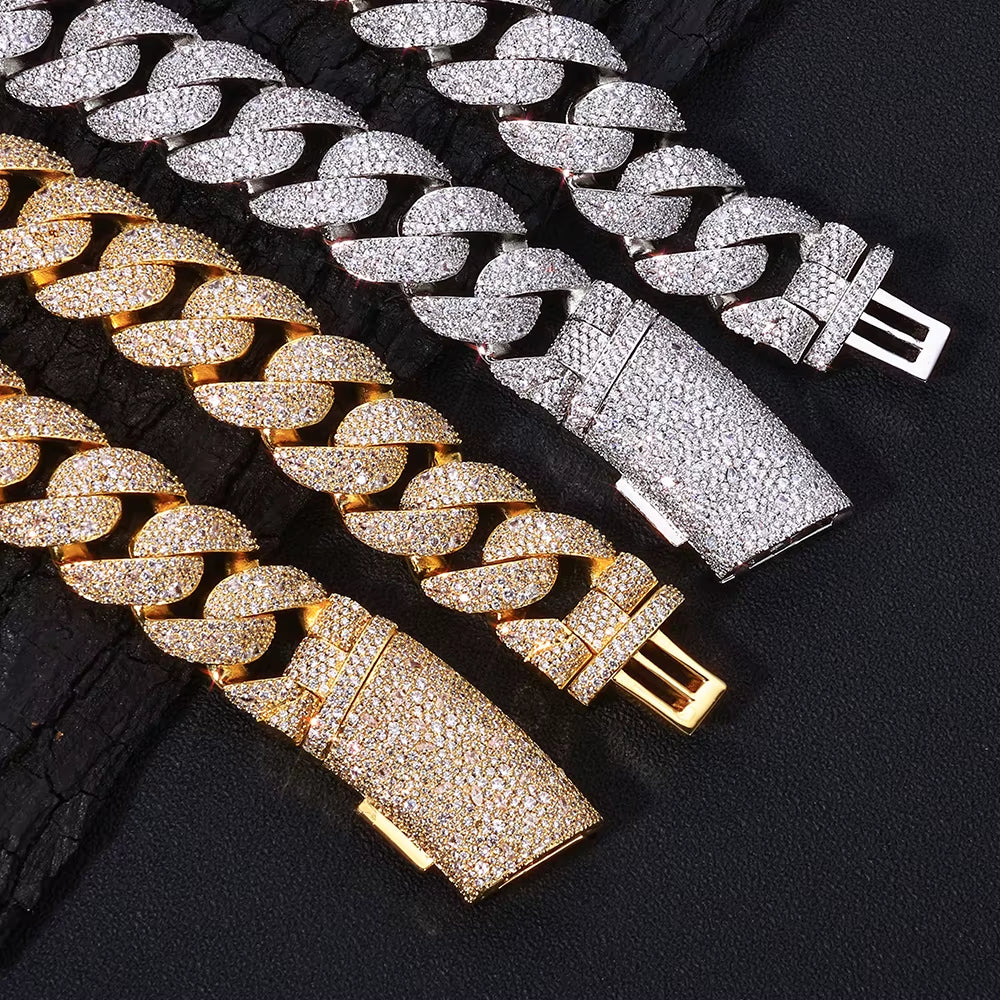 NUOYA Luxury Curved Flip Buckle Cuban Chain 22MM Iced Out Zircon Diamond Necklace for Men Women Hip Hop Jewelry