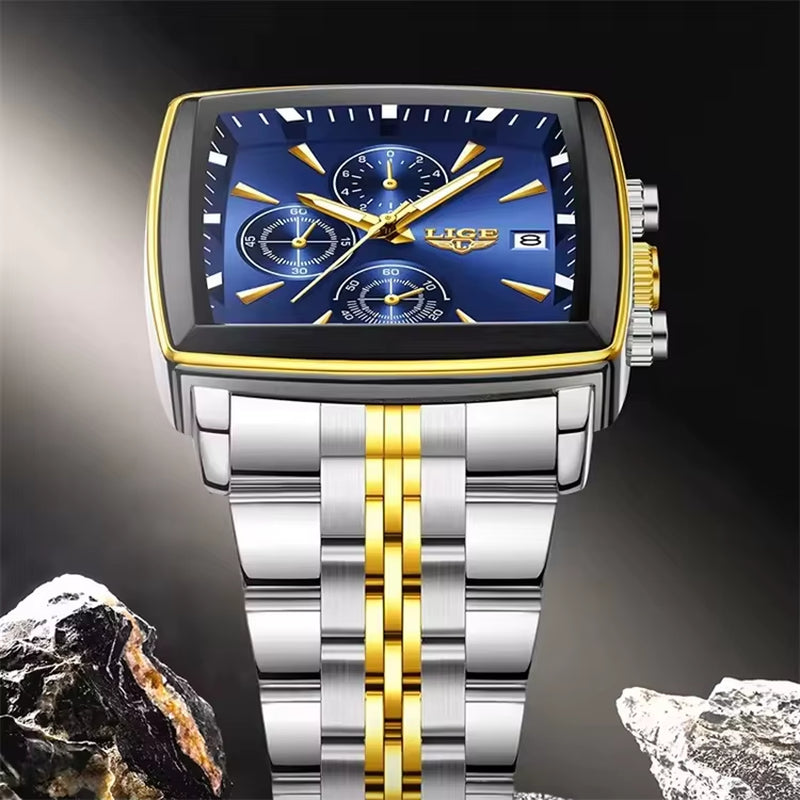 LIGE 89208 2025 Fashion Square Mens Watch Business Watches Men Waterproof Luminous Chronograph Quartz Wristwatches Reloj Hombre