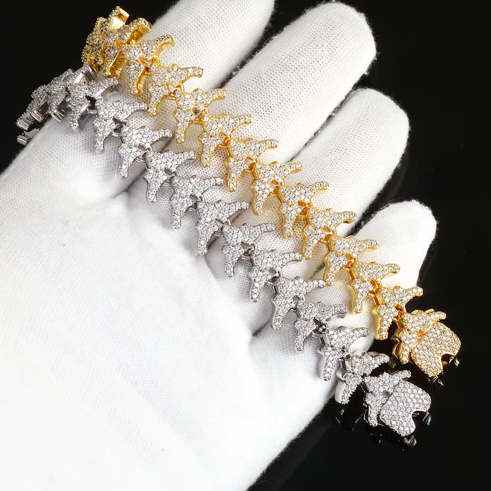 NUOYA Full Iced Out Arrow Link Bracelet 16Mm Silver Plated with Elastic Clasp Micro Pave Zircon Design Hip Hop Fine Jewelry