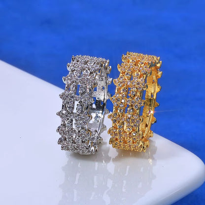 NUOYA New Arrival 8Mm Double Row Cross Ring 925 Silver White VVS Moissanite Iced Bling Design Women'S Fine Jewelry