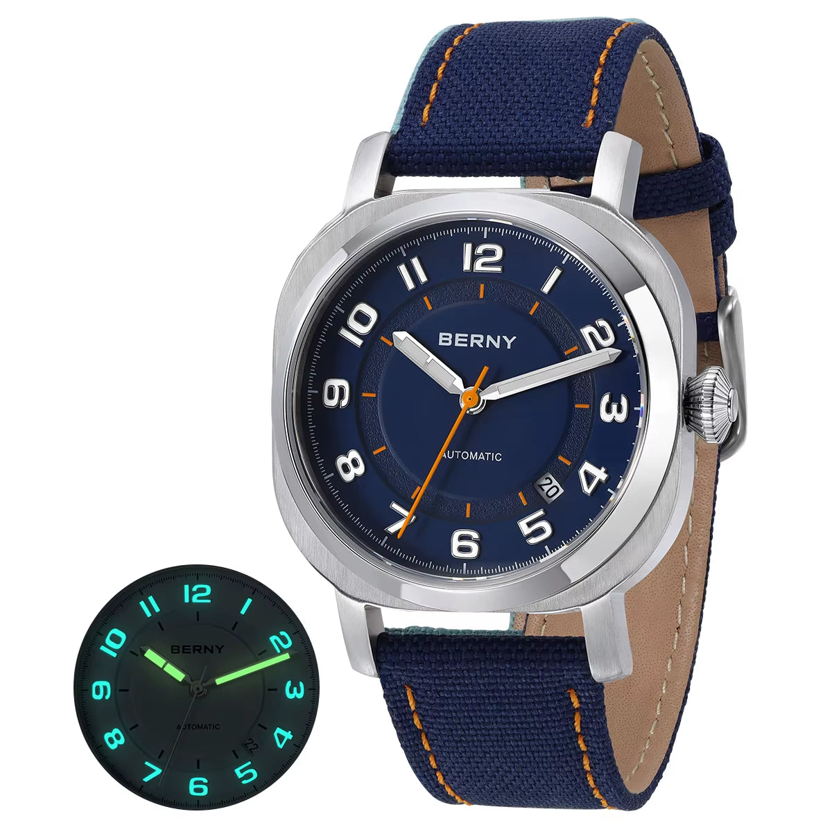 Mechanical Watch for Men Pillow 38Mm Case Cushion Sapphire Super Luminous Hands Wristwatch Canvas Calendar Watch for Men
