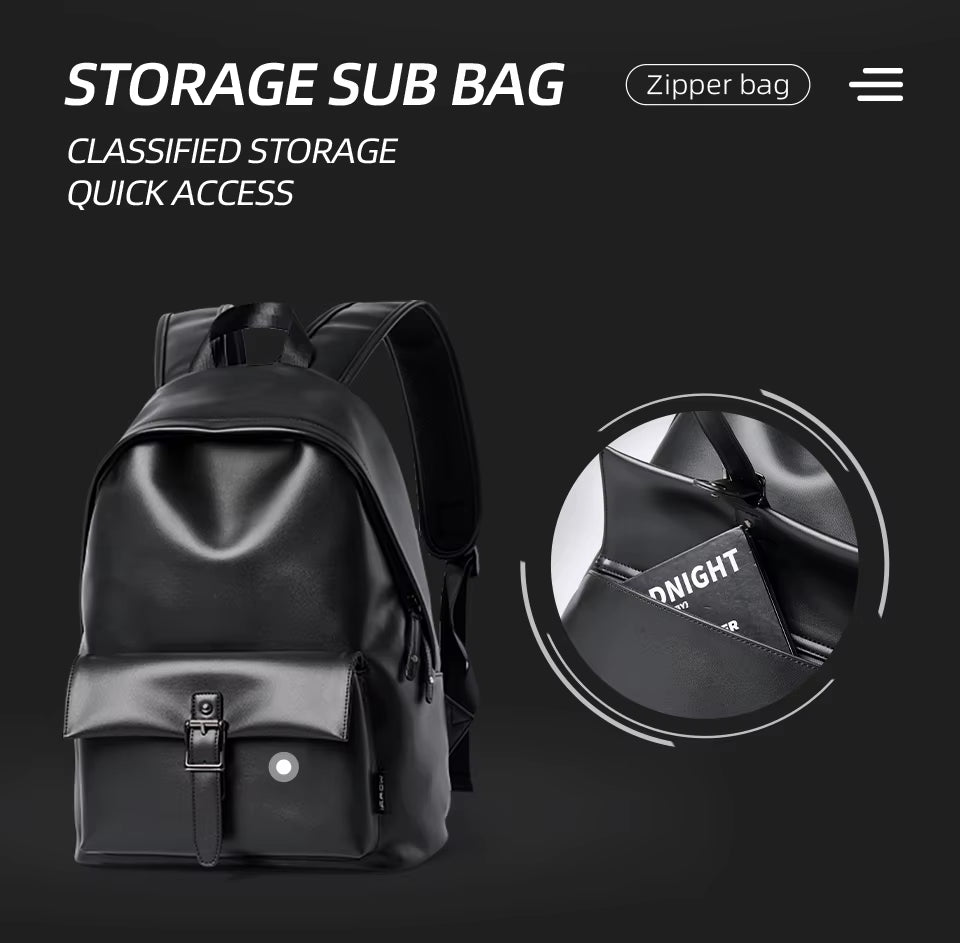 MOYYI Luxury PU Leather Travel Backpack Bags for Men Laptop Bag Faux Leather Backpack Bags