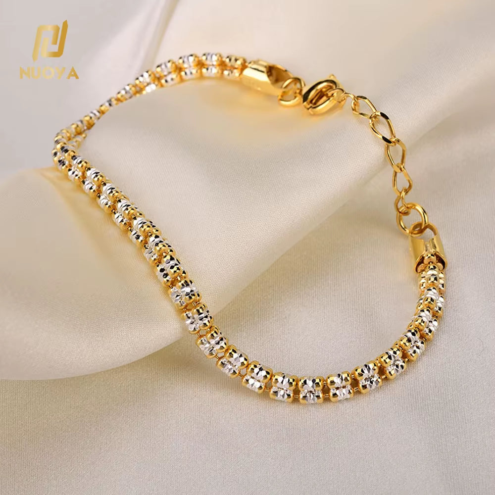 NUOYA Fine Jewelry S925 Sterling Silver Chain Link Bracelet 4Mm Gold Plated Fine Chain Adjustable Bracelets for Women