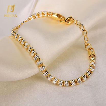 NUOYA Fine Jewelry S925 Sterling Silver Chain Link Bracelet 4Mm Gold Plated Fine Chain Adjustable Bracelets for Women