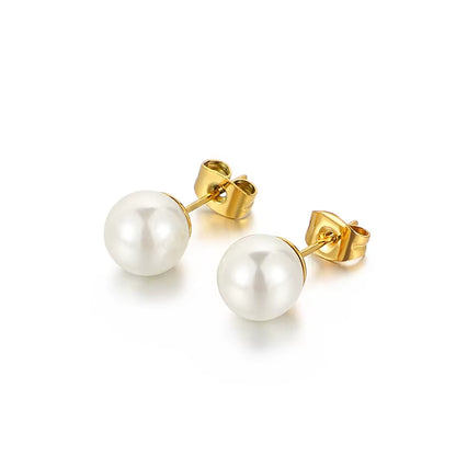 Olivia Natural Freshwater Pearl Earring 6Mm 8Mm Simple Gold Silver Stainless Steel Women Jewelry Pearl Stud Earrings