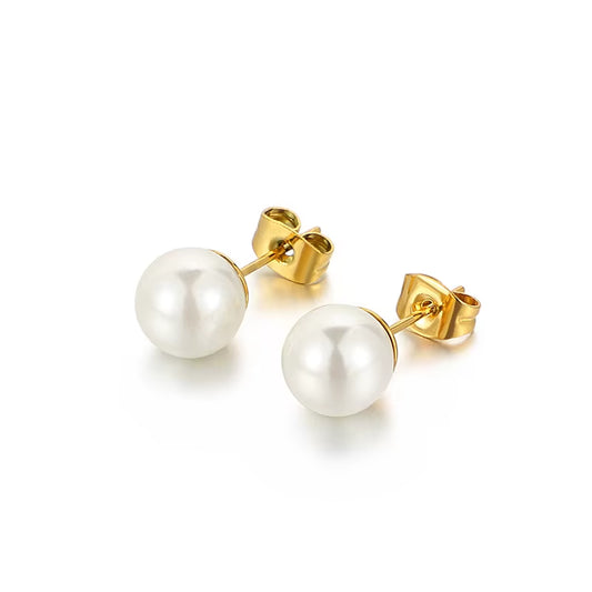 Olivia Natural Freshwater Pearl Earring 6Mm 8Mm Simple Gold Silver Stainless Steel Women Jewelry Pearl Stud Earrings