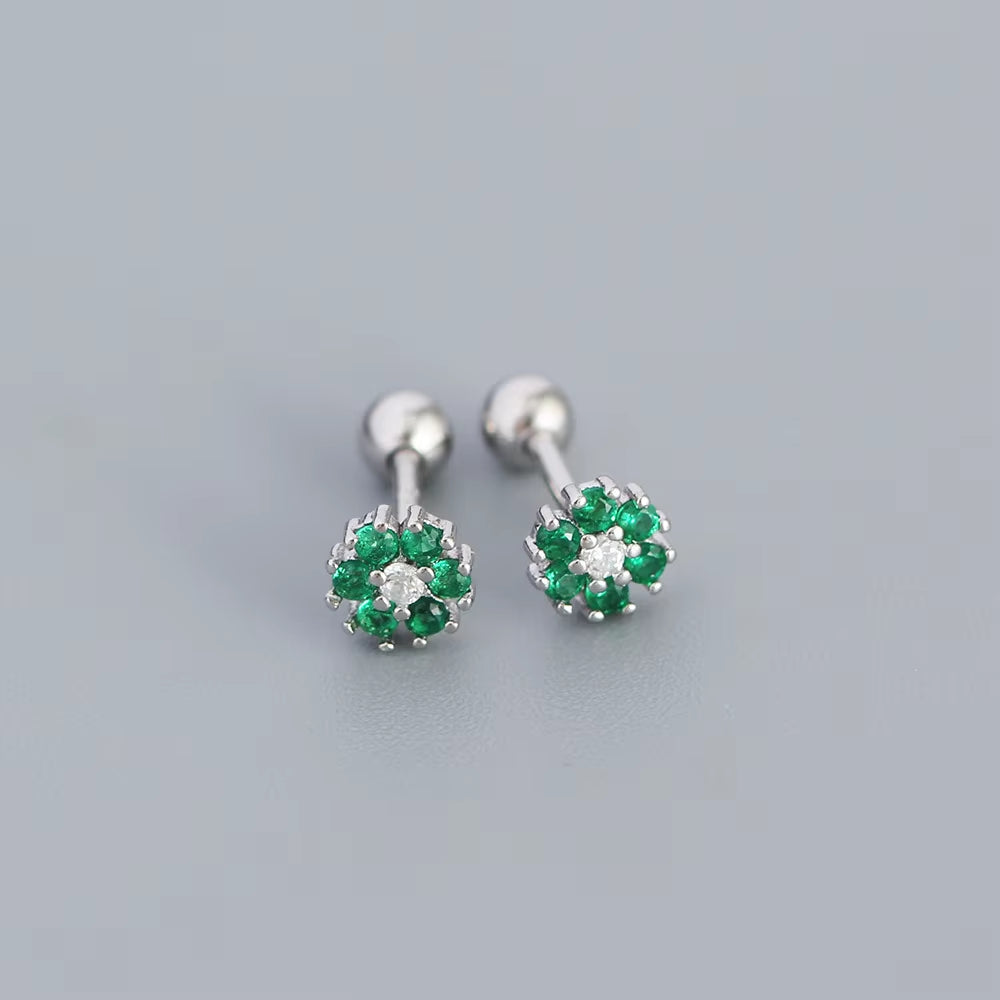 KR Colored Zircon Earrings S925 Sterling Silver Ins Style Flower Inlaid Diamond Screws Earrings Wholesale