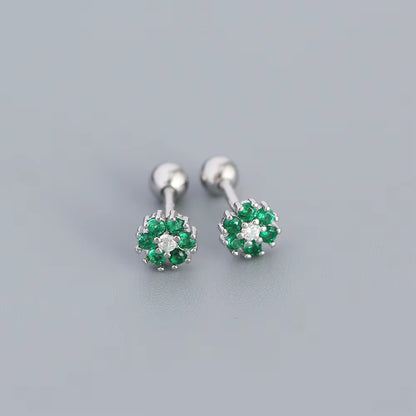 KR Colored Zircon Earrings S925 Sterling Silver Ins Style Flower Inlaid Diamond Screws Earrings Wholesale