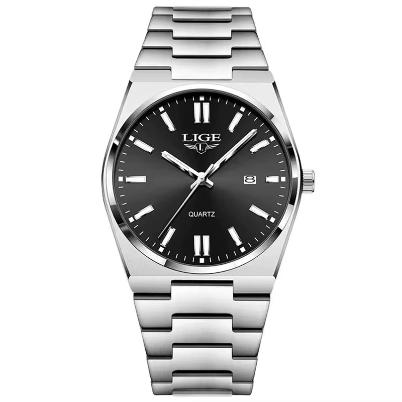 LIGE 89153 Watch for Man 3Atm Waterproof Luminous Date Week Stainless Steel Wristwatches Casual Quartz Men'S Watches Male Clock