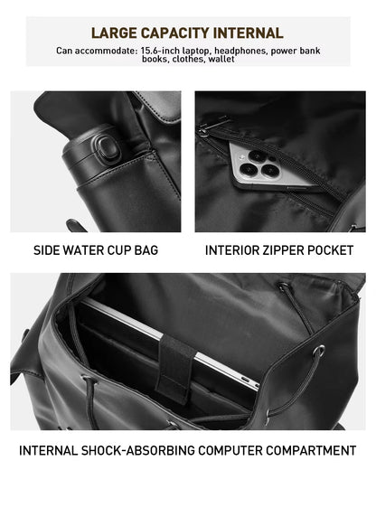 MOYYI Luxury PU Leather Bags for Men'S Backpack Business Travel Laptop Backpack