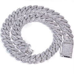 18Mm 925 Silver Cuban Chain Iced Out Flip Buckle VVS Moissanite Baguette Mixed Inlay Cuban Necklace Hip Hop Jewelry