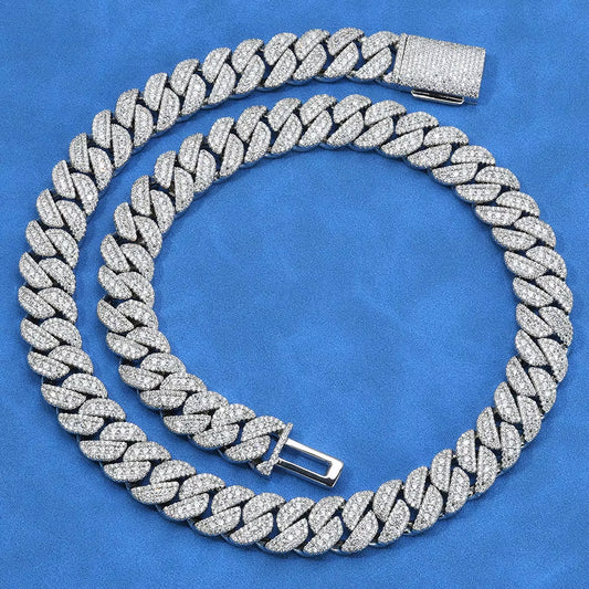 NUOYA 925 Silver Plated VVS Moissanite 14Mm Miami Cuban Link Necklace Iced Out Luxury Hip Hop Fine Jewelry